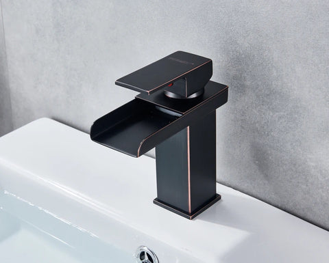 Black Waterfall Bathroom Faucet Basin Vanity Vessel Sinks Mixer Tap Cold And Hot Water Tap Single Hole Bath Sink Faucets Crane