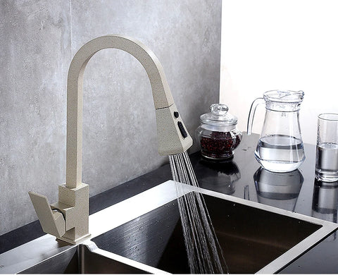 Kitchen Faucets Silver Pull Out Tap Single Hole Handle Solid Brass Black Swivel 360 Degree Water Mixer   866399R