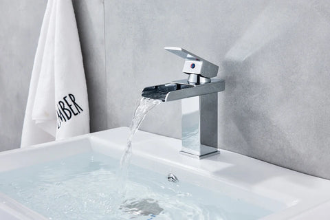 Black Waterfall Bathroom Faucet Basin Vanity Vessel Sinks Mixer Tap Cold And Hot Water Tap Single Hole Bath Sink Faucets Crane