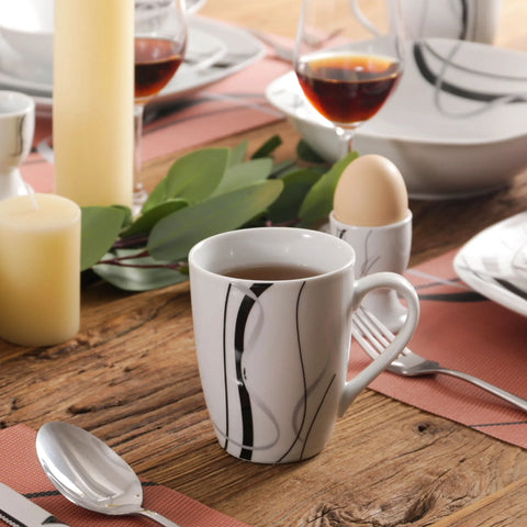 VEWEET FIONA 50/100-Piece Porcelain Dinner Set with Egg Cup,Cup&Saucer,Mug,Dessert&Soup&Dinner Plate,Bowl,Milk Jug,Sugar Pot Set