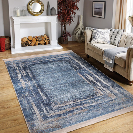 Blue Vintage Pattern Decorative Washable Area Rug | Homeezone