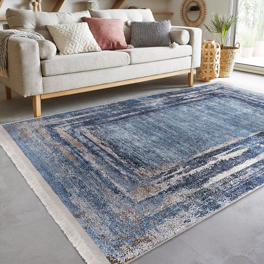 Blue Vintage Pattern Decorative Washable Area Rug | Homeezone