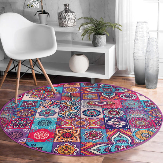 Bohemian Room Decor Indian Home Patterns Washable Round Rug |