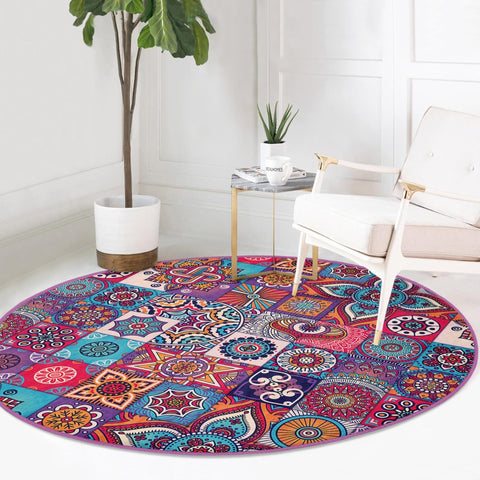 Bohemian Room Decor Indian Home Patterns Washable Round Rug |