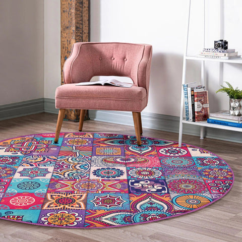 Bohemian Room Decor Indian Home Patterns Washable Round Rug |