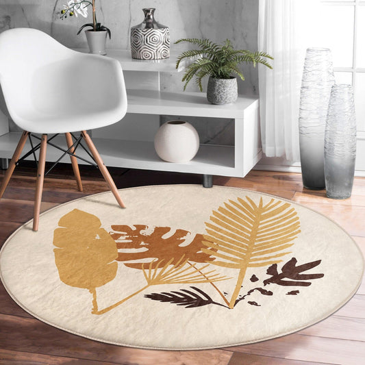 Fall Leaves Pattern Fall Season Decor Washable Round Rug | Homeezone