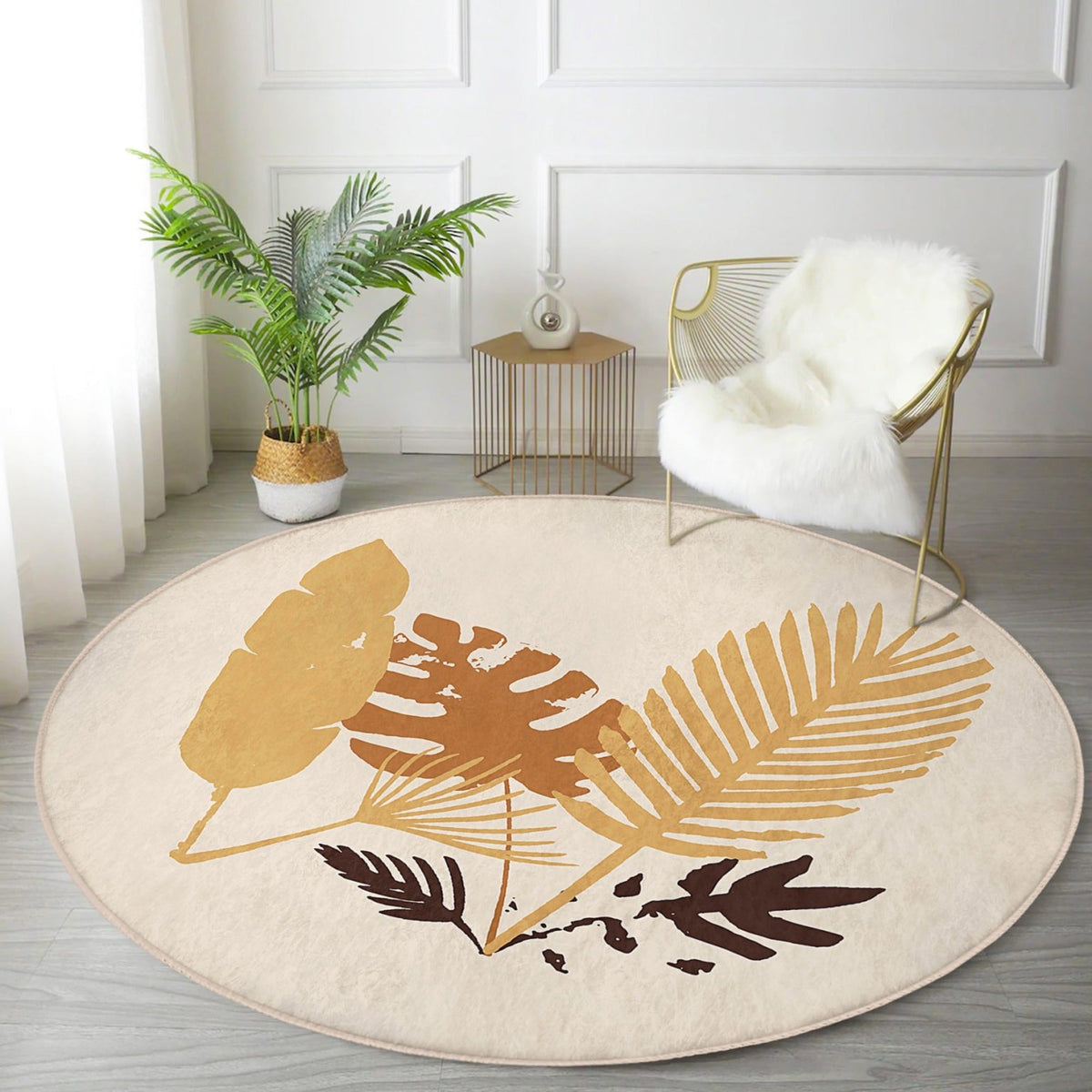 Fall Leaves Pattern Fall Season Decor Washable Round Rug | Homeezone