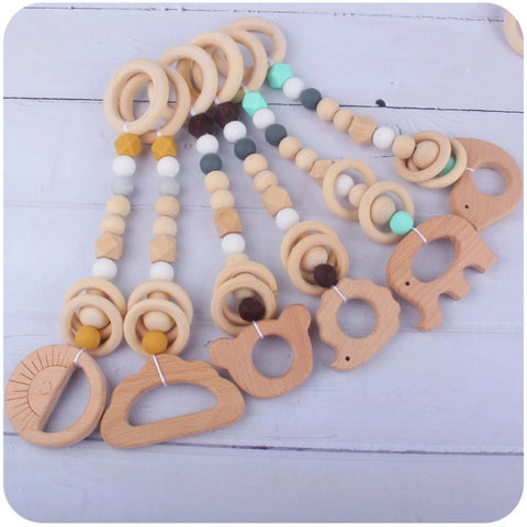 3/4 Pcs Baby Gym Frame Beech Wood Ring Baby Fitness Rack Pendants Silicone Beads Teether Newborn Stroller Rattle Play Gym Toys