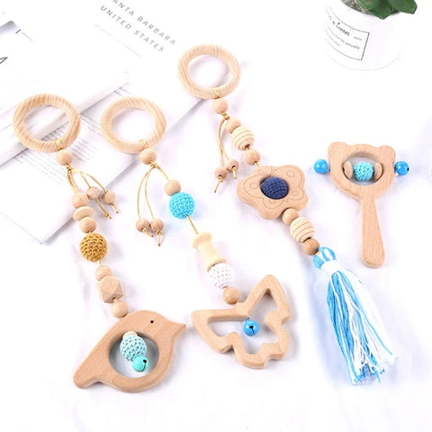 4 Pcs Beech Wood Baby Play Gym Frame Newborn Activity Fitness Rack Hanging Pendants Toys Crochet Rattle Teether Kids Room Decor