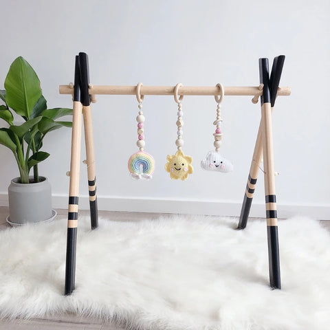 4 Pcs Beech Wood Baby Play Gym Frame Newborn Activity Fitness Rack Hanging Pendants Toys Crochet Rattle Teether Kids Room Decor