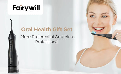 Fairywill Water Flossers for Teeth 300ML Oral Irrigator Rechargeable Portable Dental 3 Modes Water Tank Waterproof Teeth Cleaner