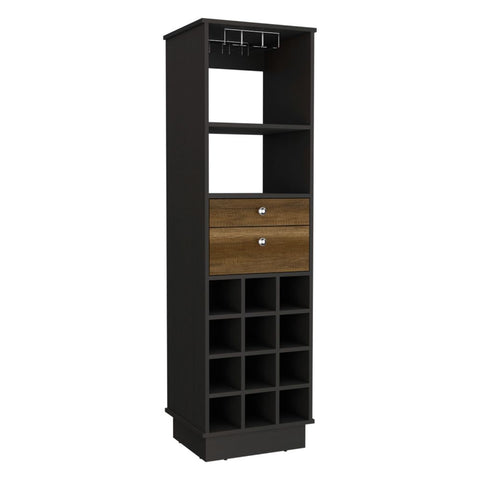 Bar Cabinet Bureck, Two Drawers, Twelve Wine Cubbies, Black Wengue /