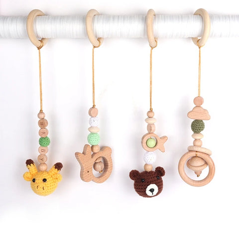 4 Pcs Beech Wood Baby Play Gym Frame Newborn Activity Fitness Rack Hanging Pendants Toys Crochet Rattle Teether Kids Room Decor