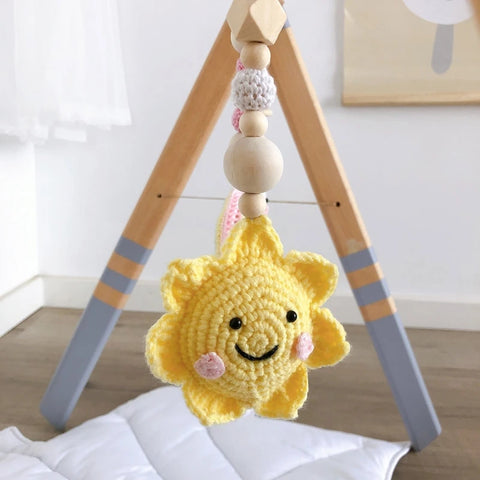 4 Pcs Beech Wood Baby Play Gym Frame Newborn Activity Fitness Rack Hanging Pendants Toys Crochet Rattle Teether Kids Room Decor