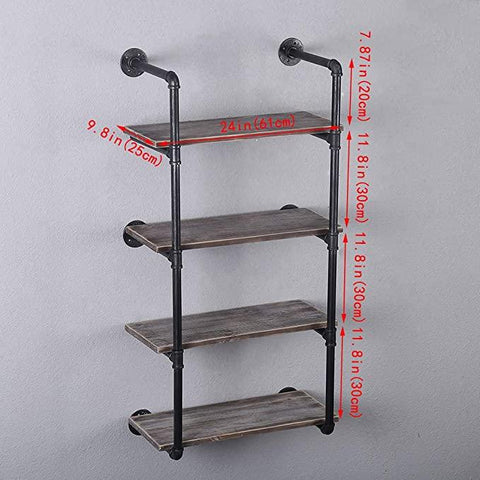 (4 Tier - 24in) Industrial Pipe Shelving, Industrial Floating Shelves