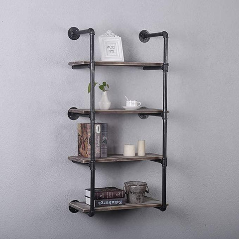 (4 Tier - 24in) Industrial Pipe Shelving, Industrial Floating Shelves