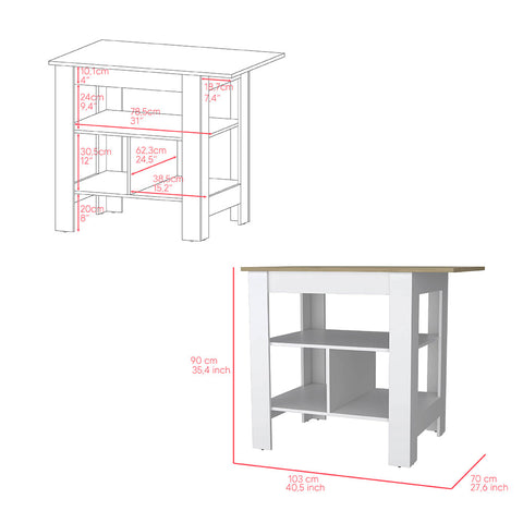 Kitchen Island Pompeya, Three Shelves, White Finish