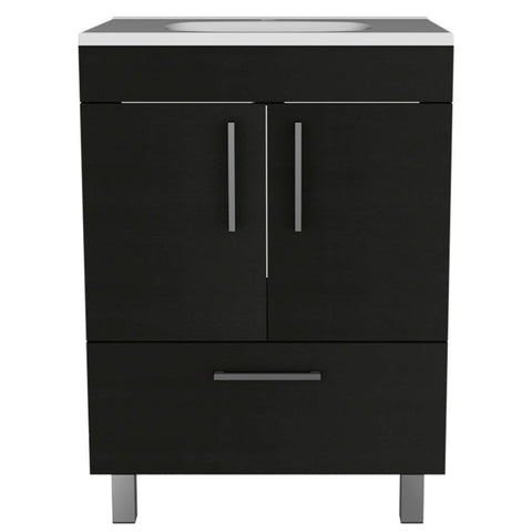 Single Bathroom Vanity Mayorca, Double Door Cabinet, One Drawer, Black