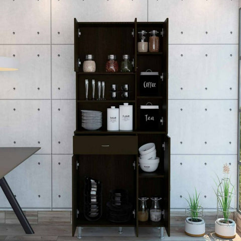 Kitchen Pantry Piacenza, Double Door Cabinet, Black Wengue Finish