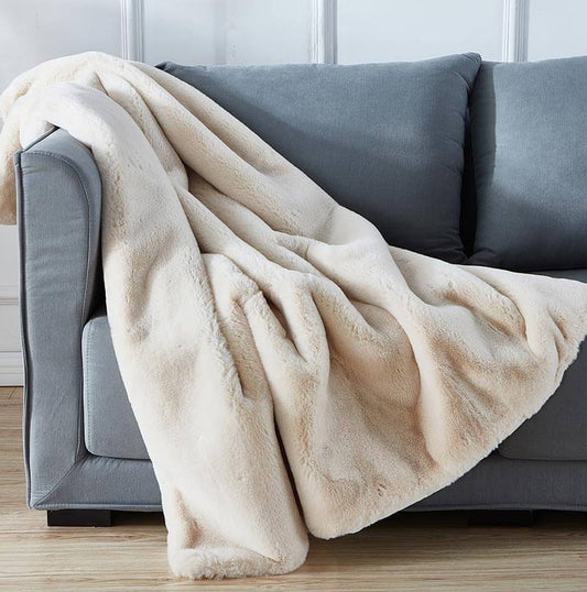 Cassilda Luxury Beige Chinchilla Faux Fur Throw Blanket