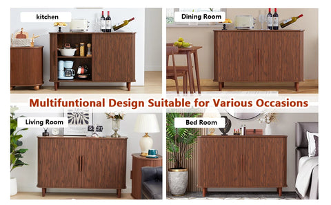 Sideboard Buffet Cabinet, Storage Cabinet with Sliding Doors and Handles, Modern Wooden Sideboard Cabinet for Living Room