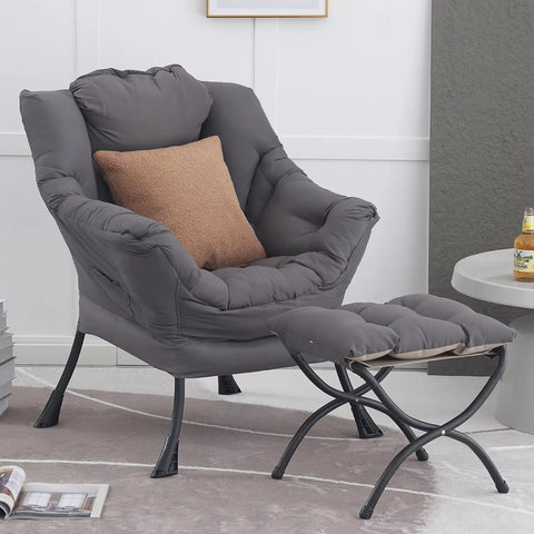 Lazy Chair with Ottoman, Modern Large Accent Lounge Chair, Leisure Sofa Armchair with Ottoman, Reading Chair with Footrest