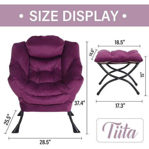 Tiita Lazy Chair with Ottoman, Modern Large Accent Lounge Chair, Leisure Sofa Armchair with Ottoman, Reading Chair