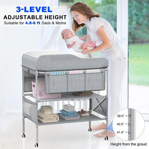 Portable Baby Changing Table, Foldable Changing Table Dresser Baby Changing Station, Height Adjustable Waterproof Diaper