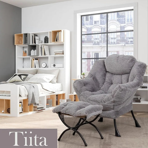 Tiita Lazy Chair with Ottoman, Modern Large Accent Lounge Chair, Leisure Sofa Armchair with Ottoman, Reading Chair