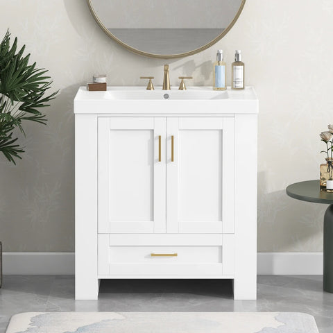 30'' Bathroom Vanity with Basin Sink Modern Bathroom Storage Cabinet with Double-sided Storage Shelf Freestanding Bathroom Basin