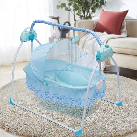 5 Gears Electric Auto-Swing Baby Crib Cradle Sleep Bed Infant Rocker+Net Music Bluetooth Music Adjustable+ Mat