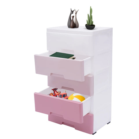 Storage Cabinet Stain-Resistant Plastic Drawers Dresser 45 × 30 × 84CM Gradient Pink for Storing Clothes and Toys