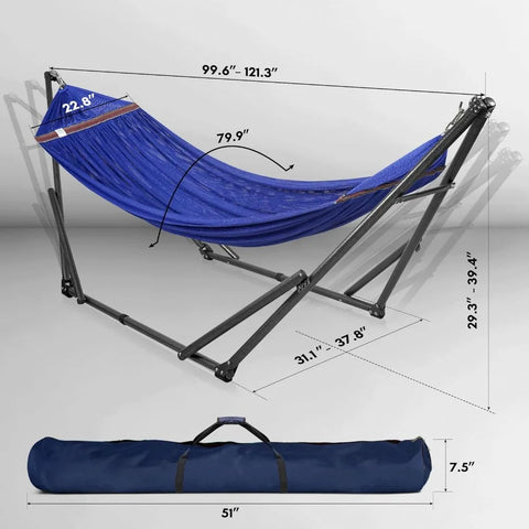 Hammock 600 lbs Capacity, Instant 20s Foldable Hammock Stand, 3-Year Warranty Hammock with Stand, 2 Person