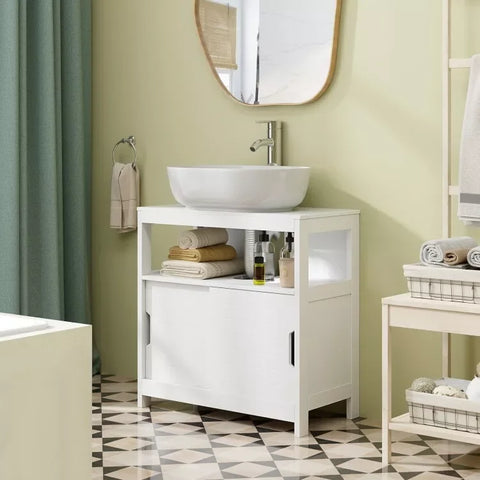 US Pedestal Sink Storage Cabinet Espresso Bathroom Vanity Organizer with 2 Doors Storage Cabinet & U-shaped Cut-out