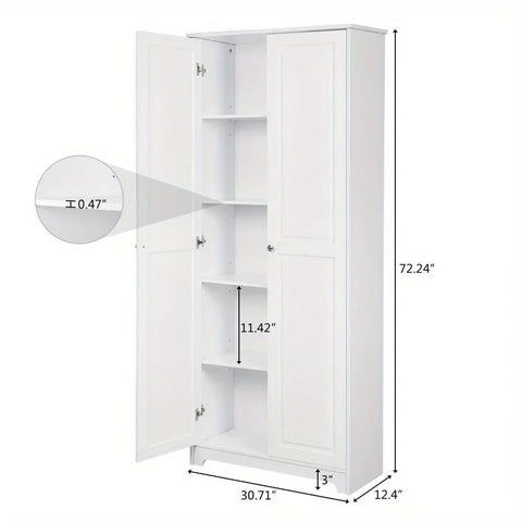 Wooden Kitchen Pantry Cabinet Storage Cupboard with 5 Adjustable Shelves White