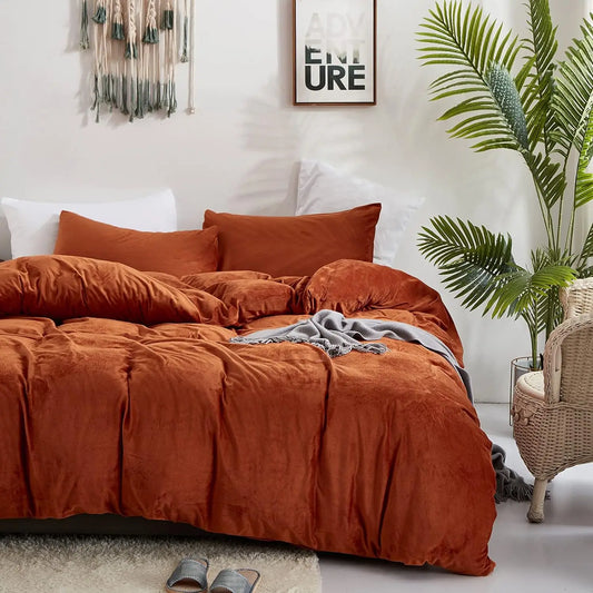 Burnt Orange Velvet Duvet Cover Queen Rust Fluffy Bedding Set Full Terracotta Comforter  Cinnamon