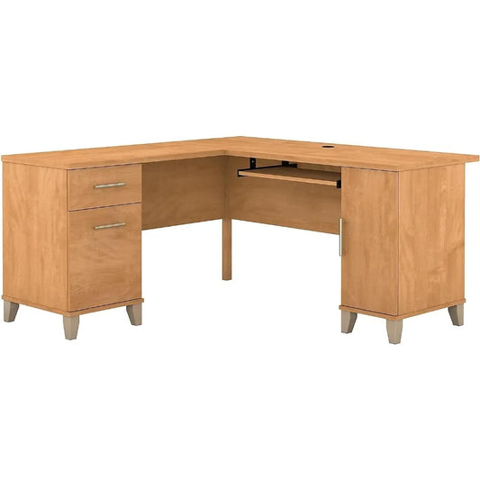 L Shaped Desk with Storage | Corner Computer Table for Home Office, 60W, Maple Cross,Office Desk