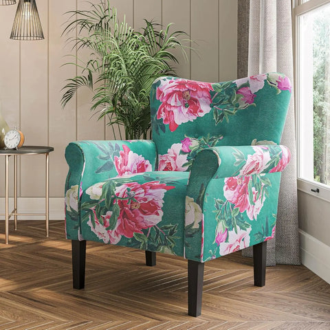 BELLEZE Modern Accent Chair for Living Room, High Back Floral Armchair with Wooden Legs, Upholstered Wingback Side Chair Padded