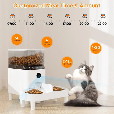 Automatic Cat Feeders, Smart Timed Automatic Dog Feeder, HD Camera Voice and Video Recording, Cat Food Dispenser Portion, 2.4G W