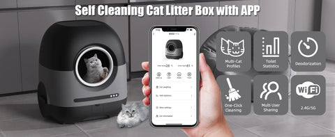 Smart Automatic Self-Cleaning Cat Litter Box with APP Control, 80L Space for Multiple Cats with Air Duct & Mat & Liner Health