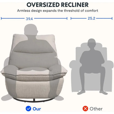 Recliner Chair 350 LBS, Oversized Swivel Rocker Recliner Chair w/Adjustable Backrest Side Pockets, Armless Recliner Sofa