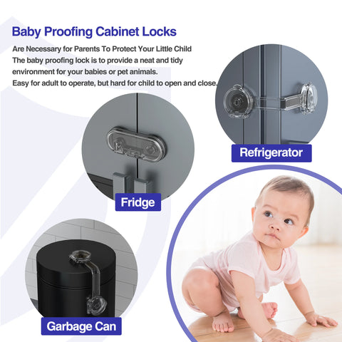 Baby Proofing Cabinet Child Safety Locks,Transparent Clear Latches for Drawers Cupboard Closet Fridge