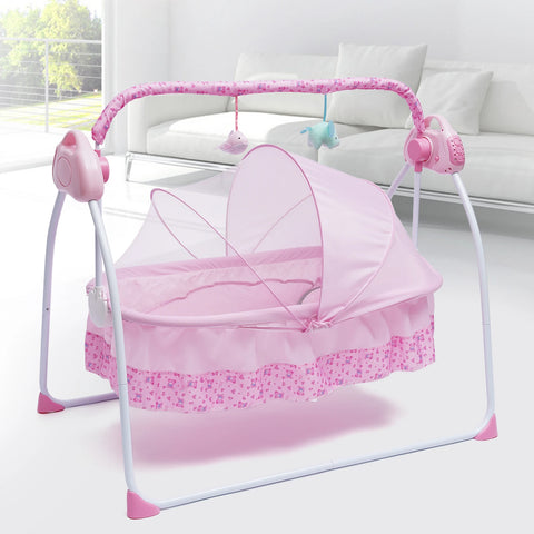 5 Gears Electric Auto-Swing Baby Crib Cradle Sleep Bed Infant Rocker+Net Music Bluetooth Music Adjustable+ Mat