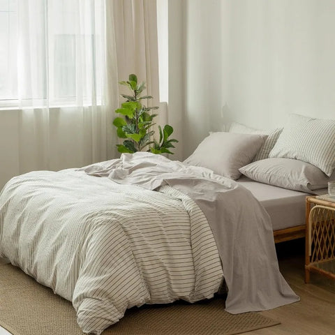 Bedding Sheet Set 100% Washed Cotton Linen Like Textured Breathable Durable Soft Comfy