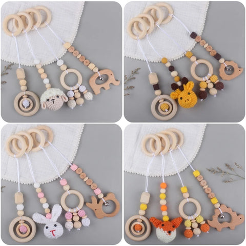 4 Pcs Wooden Baby Play Gym Frame Beech Ring Stroller Hanging Pendants Newborn Activity Gym Fitness Rack Rattle Toys Room Decor