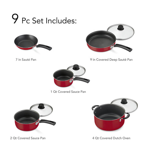 Tramontina 9-Piece Non-stick Cookware Set, Red 2023 NOW.