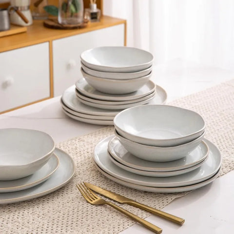 Ceramic Dinnerware Sets,Handmade Reactive Glaze Plates and Bowls Set,Highly Chip and Crack Resistant