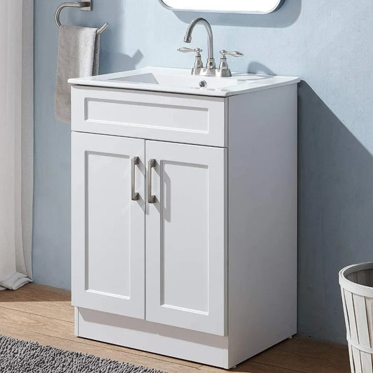 24" Bathroom Vanity, Small Bathroom Vanity with Sink, White Bathroom Sink Cabinet, Modern Bath Vanity Combo