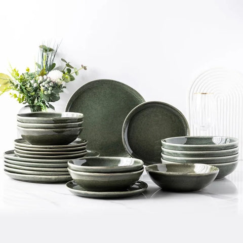 Ceramic Dinnerware Sets,Handmade Reactive Glaze Plates and Bowls Set,Highly Chip and Crack Resistant