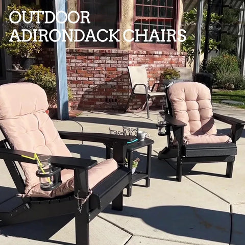 Folding Adirondack Chairs Set of 2 with Cushion Patio Chair Weather Resistant, Used in Outdoor, Fire Pit Campfire Chairs (Black)